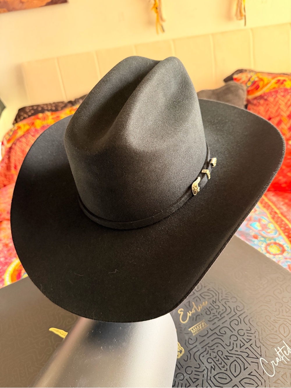 Black Fur Felt Western Cowboy Hat with Decorative Band